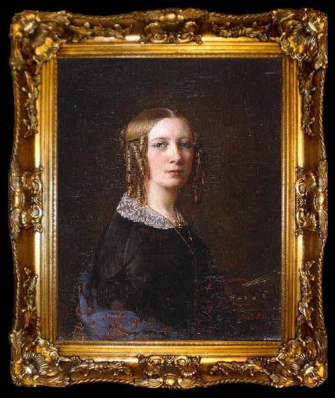 framed  Sophie Adlersparre Portrait with the side-curls that were most common as part of 1840s women